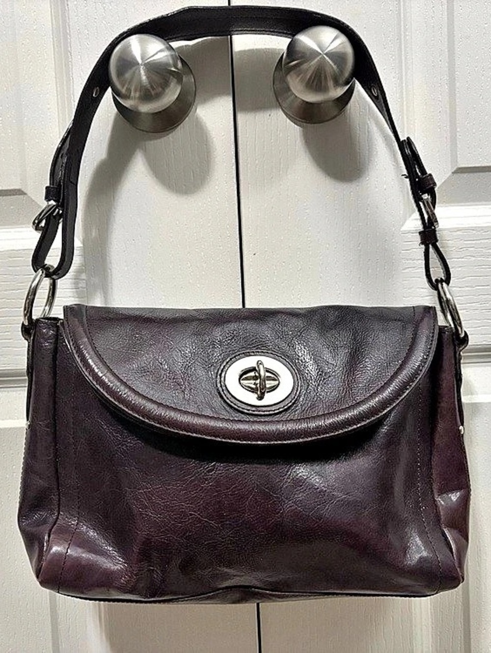 Danier Shoulder Bag | Dark Chocolate Brown with Silver Detailing